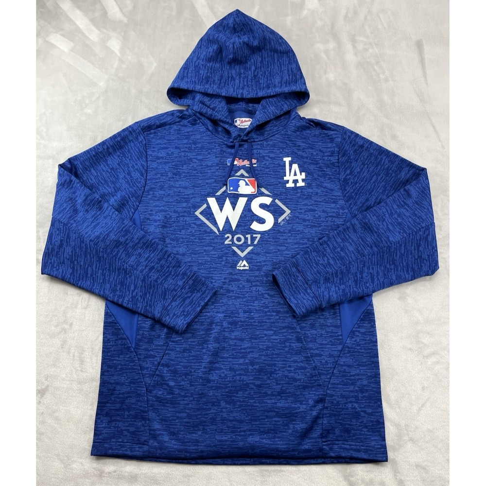 Majestic MLB Los Angeles Dodgers Hoodie Mens Medium Blue 2017 World Series Good